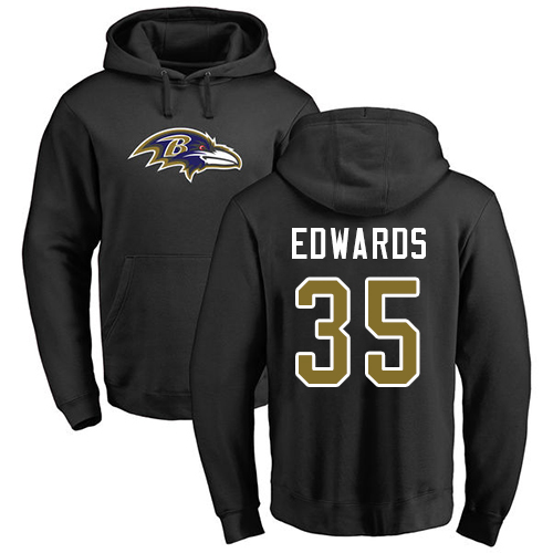 Men Baltimore Ravens Black Gus Edwards Name and Number Logo NFL Football #35 Pullover Hoodie Sweatshirt->nfl t-shirts->Sports Accessory